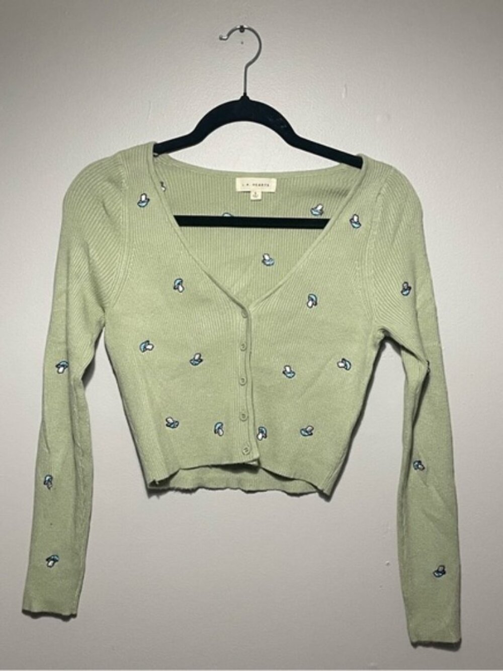 Mushroom Knit Cardigan Top Cropped Long Sleeve